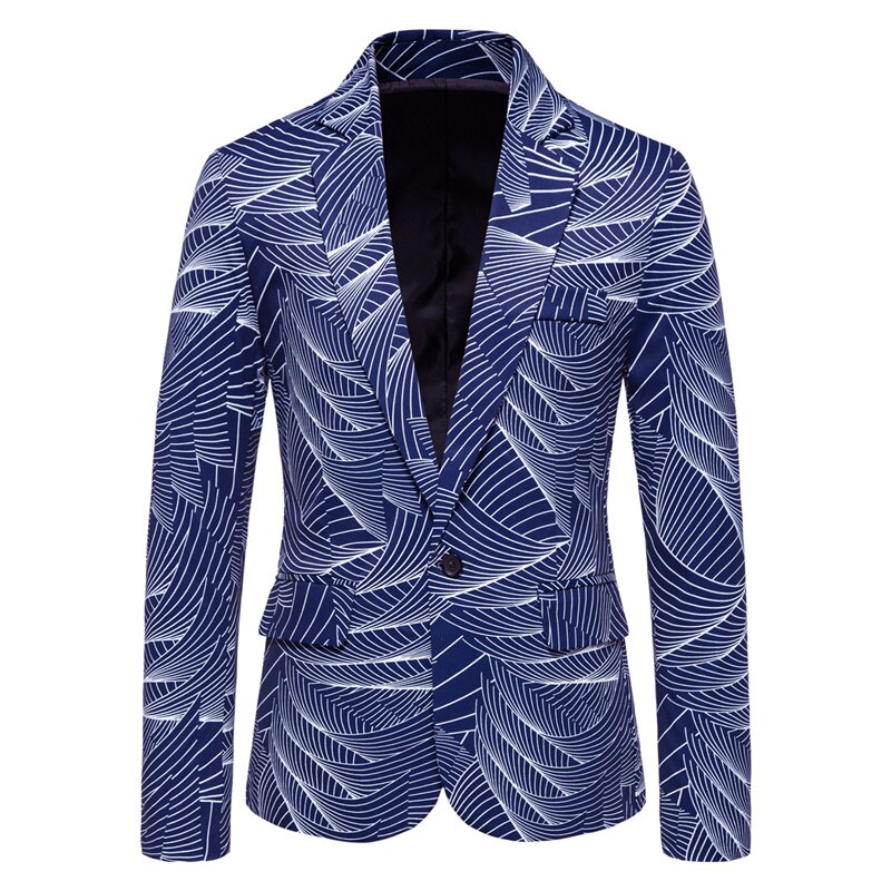 Veste Blazer à la pour hommes, manteau de costume décontracté, imprimé à rayures, à un bouton,: Marine Bleu / L