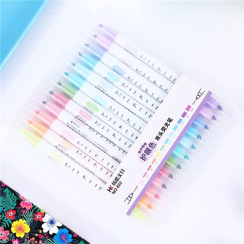 Double Head Mildliner Highlighter Pen Watercolor Marker Brush Pens Pastel Highlighters Markers Drawing Painting Stationary 04428: Default Title