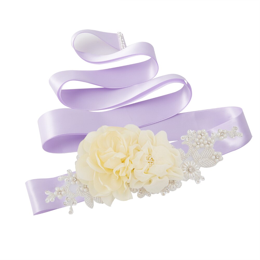 Zms 172 bloemenriem voor bruiloft, lange feestjurk, zwangerschapsjurk, kralenriemen, blauwe bruidsaccessoires, damesriemen: Violet