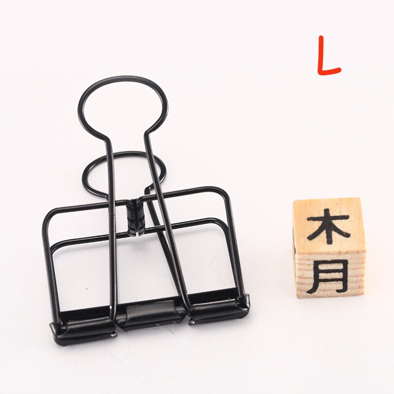 1 PCS Novelty Solid Color Hollow Out Metal Binder Clips S M L Notes Letter Paper Clips Marking Office Stationery Supplies: L  black