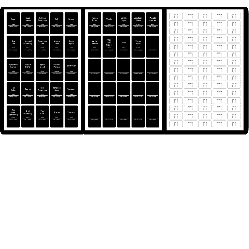 275Pcs Black Spice Labels Stickers for Pepper Sugar Chili Cumin Jars Food Seasoning Bottle Container Kitchen Organizer Tools