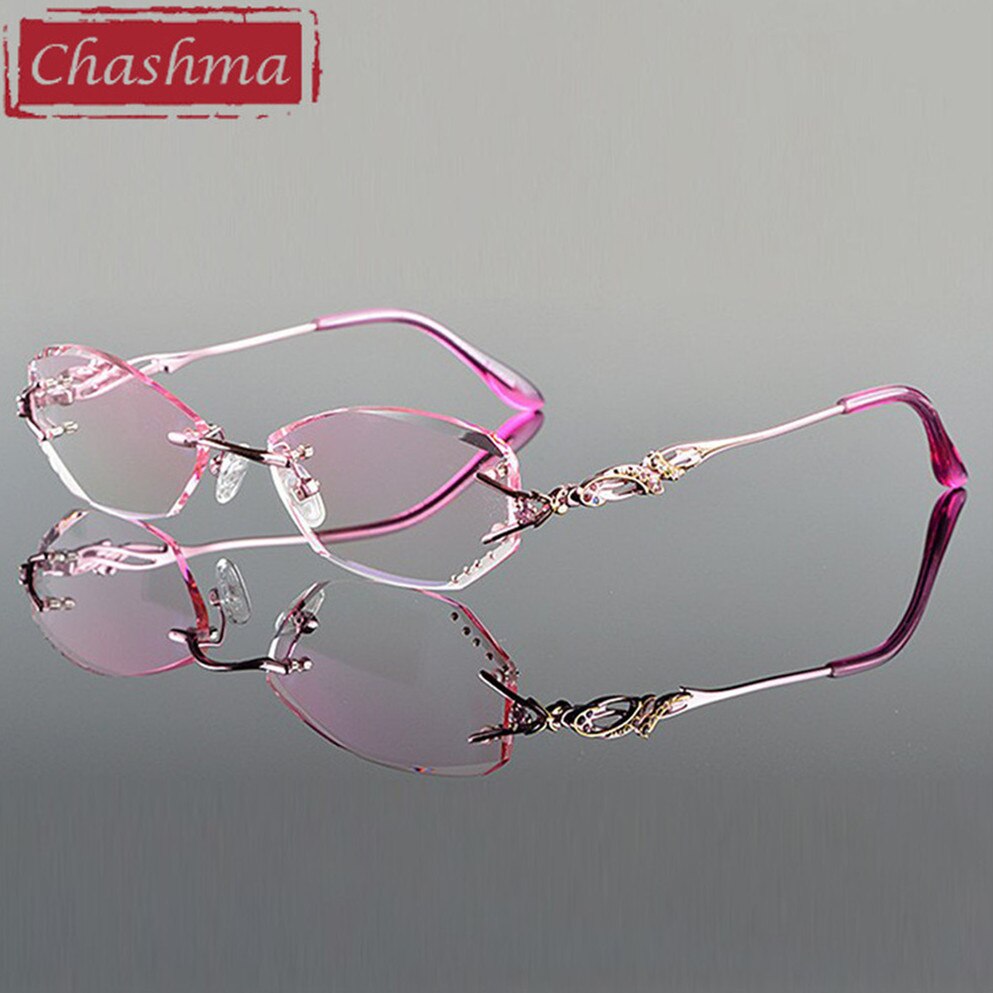 Chashma Luxury Tint Lenses Myopia Glasses Reading Glasses Diamond Cutting Rimless Prescription Glasses for Women