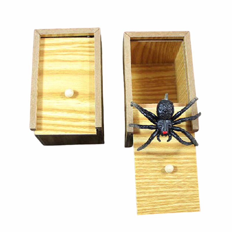 Funny Scare Box Wooden Prank Spider Hidden in Case Great Prank-Wooden Scarebox Interesting Play Trick Joke Toys