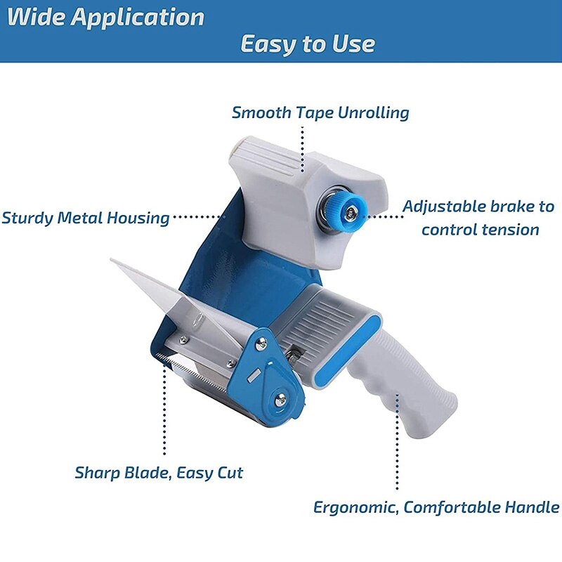 Packing Tape Dispenser (1 Pack) 2 Inches Lightweight Industrial Side Loading Tape Dispenser ( Blue)