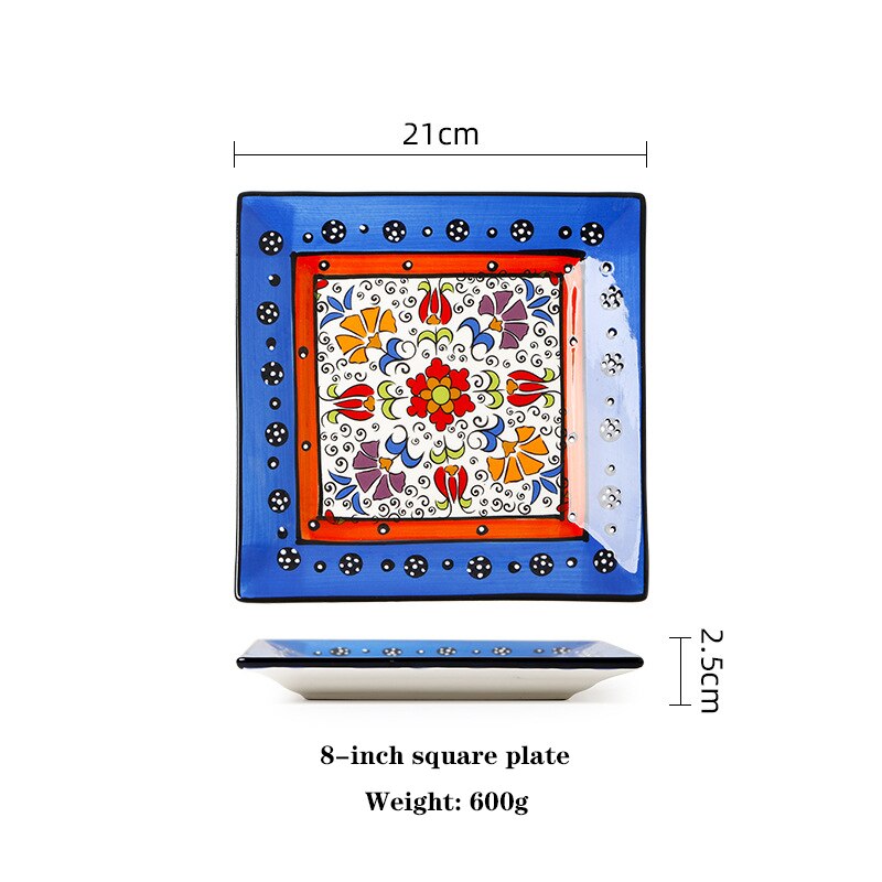 Vajilla serie de sombras de flores, Dishe cuenco de cerámica, plato de cena para el hogar, cuenco para sopa, contenedor de comida, plato de comida occidental, cuenco para ensalada de frutas: 8-inch square plate