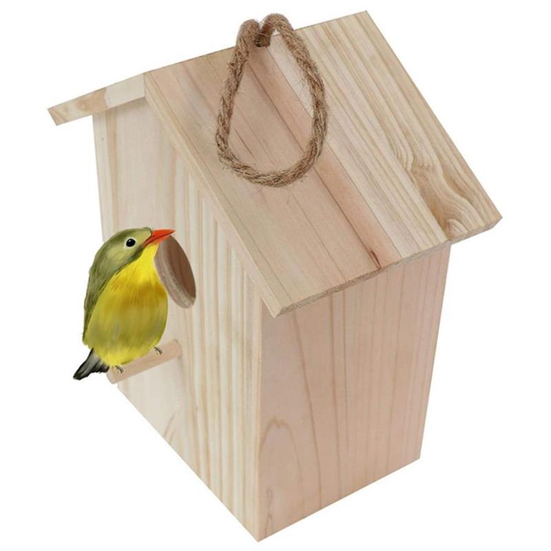 Birdhouse Bird Feeder Wooden Hanging Nest Box Natural Wood Bird Feeding House Outdoor Window Cage with Suction Cups