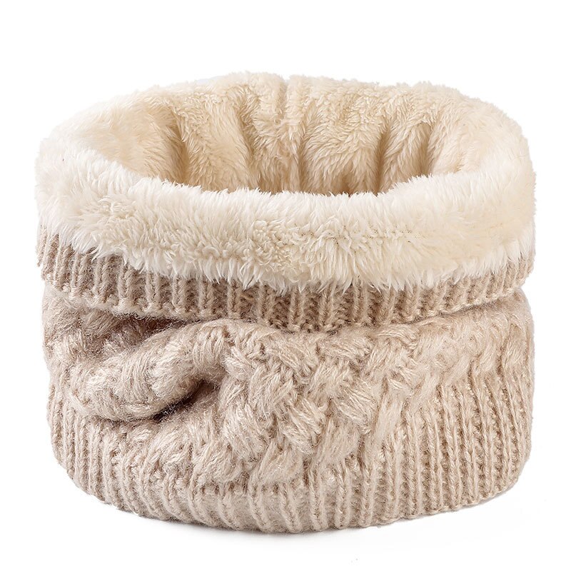 Winter Ladies Pink Red Warm Elastic Thick Knitted Circle Scarf Ring Women Men Faux Fur Neck Collar Warmer Plush Scarves: Beige
