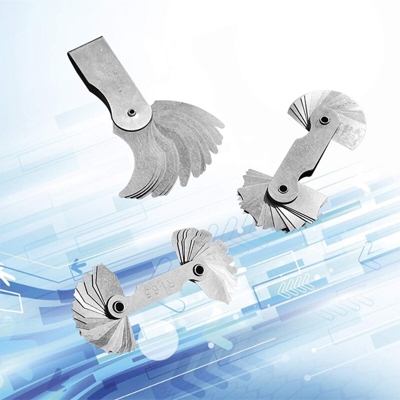 Stainless Steel Radius Gauge, Portable Concave Convex External Internal Arc Measuring Tool Radius Fillet Gauge Set(5Pcs)