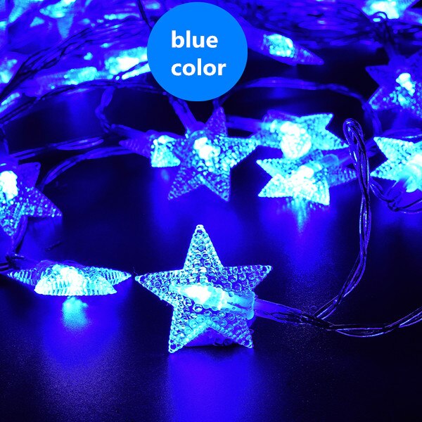 Fairy Lights 3AA Battery Powered Star Shaped Theme LED String 2M 5M 10M Christmas Wedding Decoration Party Lighting: Blue / 5m 50led