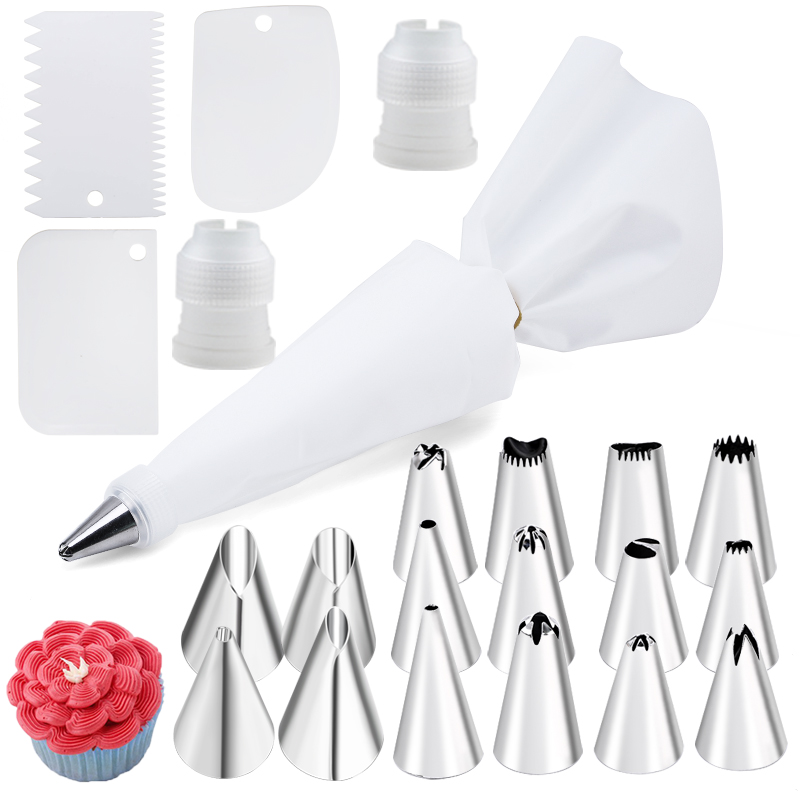 Juego de 6-24 Uds. De bolsa de repostería y boquilla para pastel de acero inoxidable, accesorios de cocina para decorar panadería, equipo de confitería: Verde