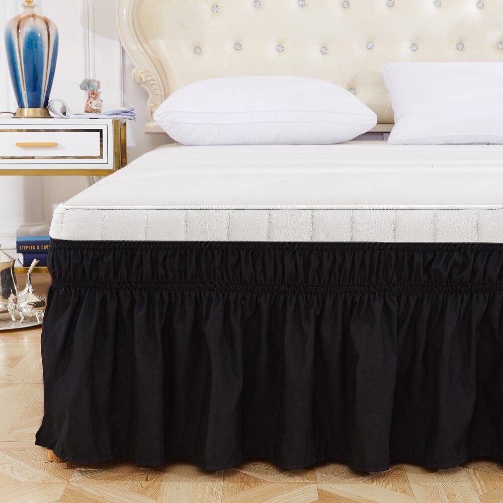 Couleur unie roi jupe lit colchas para cama élastique lit volants lit jupe doux confortable enveloppement autour de la décoloration résistant: Black / Twin