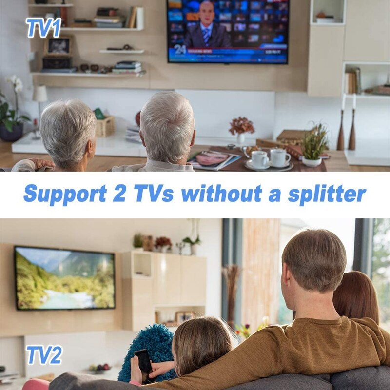 Digitale Outdoor Amplified Hd Tv Antenne, Ondersteuning 4K 1080P En 2 Tvs Met Coax Kabel, adapter, Montage Pole Us Plug