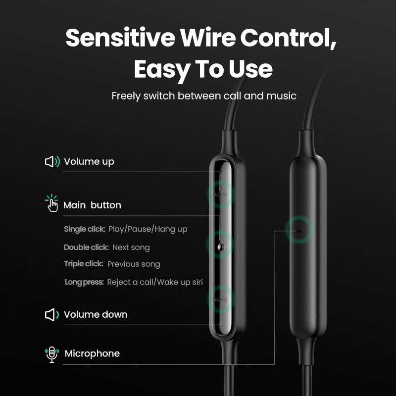 UGREEN przewodowe słuchawki z mikrofonem w uchu 3.5mm redukcja szumów USB typ C błyskawica słuchawki dla iPhone Xiaomi słuchawki