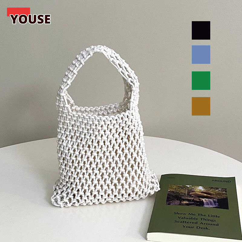 Borsa a tracolla da spiaggia di nuova personalità Corda di cotone Borsa monospalla intrecciata scavata Borsa sotto le ascelle da donna di grande capacità