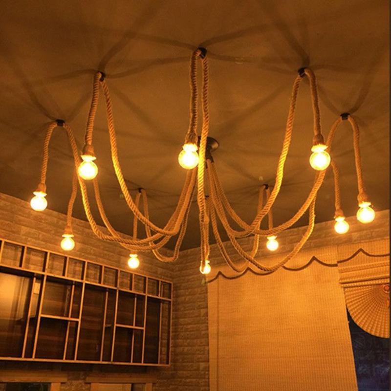 Cuerda de cáñamo Vintage, cable de alambre eléctrico para DIY E27 bombilla Edison, lámpara colgante de doble cabeza/Lámpara decorativa de un solo cabezal