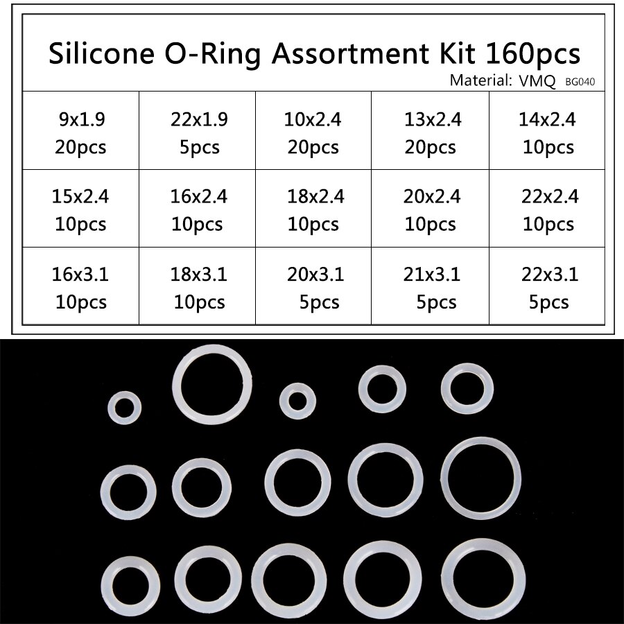150-225 Stuks Siliconen Vmq Afdichting O-Ringen Wit CS1mm 1.5Mm 1.9Mm 2.4Mm 3.1Mm od 6mm-35mmDurable Pakking O Ringen Assortiment Kit S8