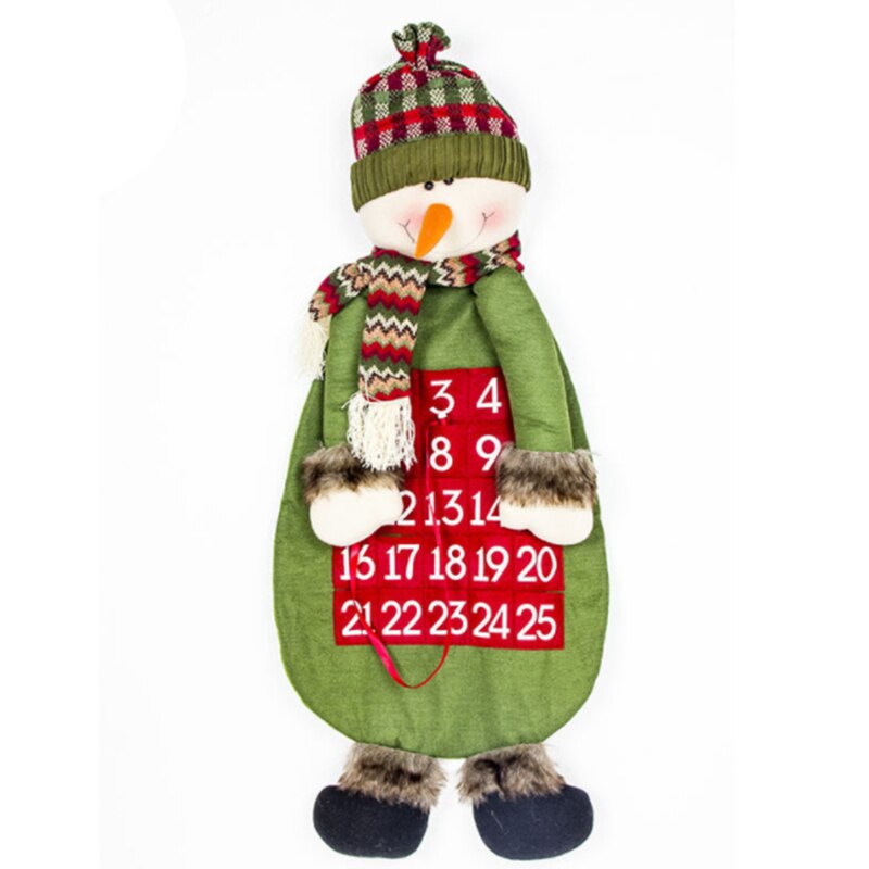 Felt Christmas Advent Calendar with Pockets Wall Hanging Santa Felt Advent Calendar 25 Days Countdown Calendar for Home Decor: Green snowman