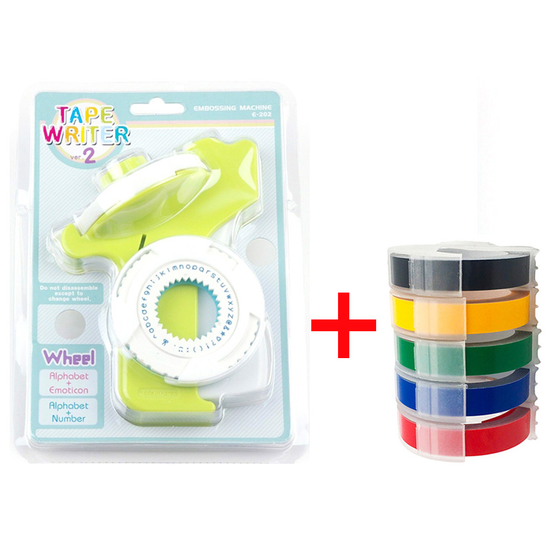 Motex E-202 Manuelle Etikett Hersteller Hand Dekorative Band Manuelle E202 Schreibmaschine für 3D 9mm Präge Etikett Bänder: grün mit 5 labels