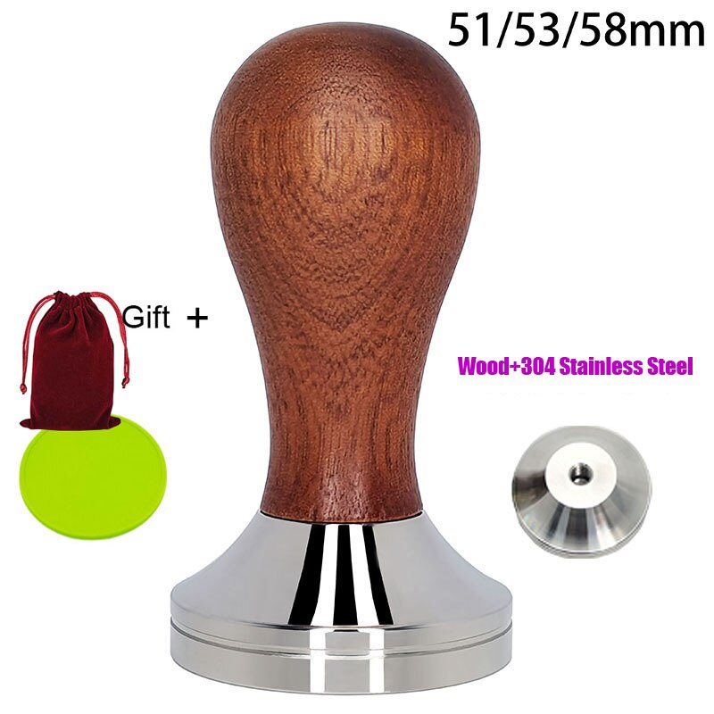 Coffee Tamper Calibrated Tamper 51/53/58mm Coffee Press Tool with 304 Stainless Steel Base & Solid Wood Handle