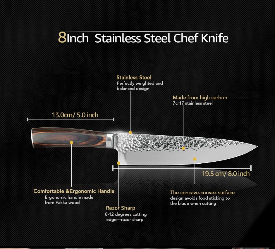 Kitchen Knife 8 inch Japanese Chef Knives 7CR17 440C High Carbon Stainless Steel Meat Cleaver Slicer Santoku Knife
