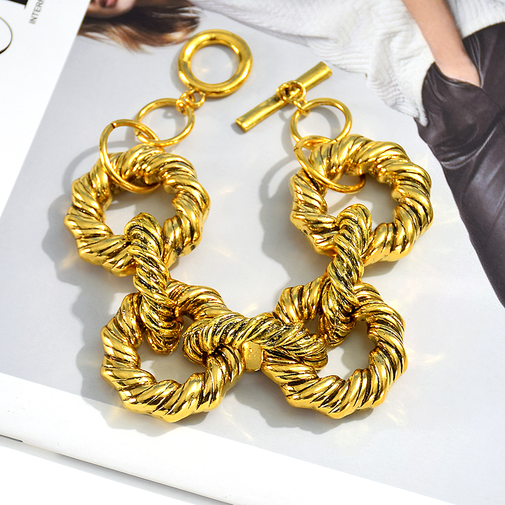 Pulsera de aros de Metal dorado para mujer, brazalete delicado de , accesorios de joyería, ,: Gold-369