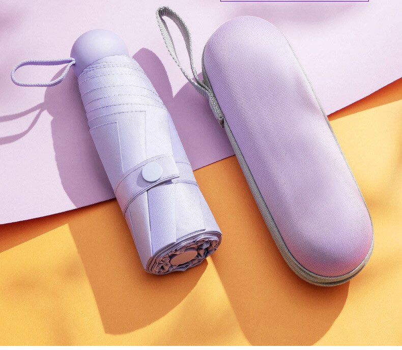 Cinco sosteniendo paraguas de sol protección sombrilla plegable con protección UV sombrilla de mujer lluvia de doble uso cápsula compacto portátil de bolsillo: Morado
