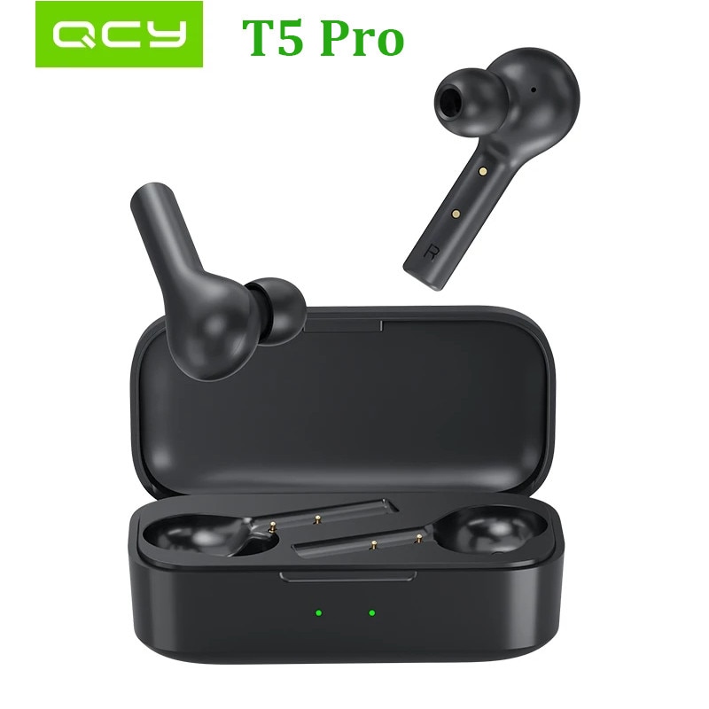 Qcy t5pro bluetooth sem fio fone de ouvido esporte jogo bt 5.0 in-ear reconhecimento suporta controle app com carregamento sem fio