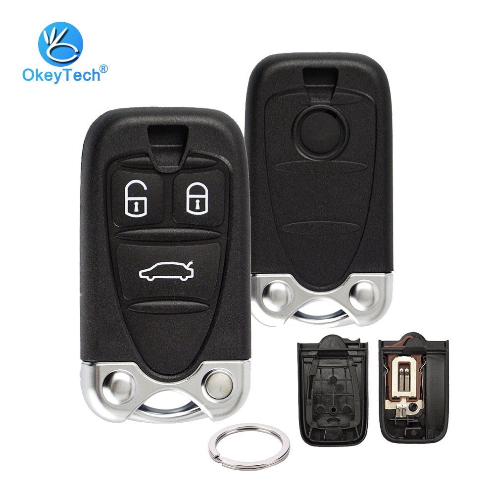 OkeyTech for Alfa Romeo 159 156 Giulietta Brera Spider GT Remote Smart Key Card 3 Button with Uncut Blade & Key Ring Keychain