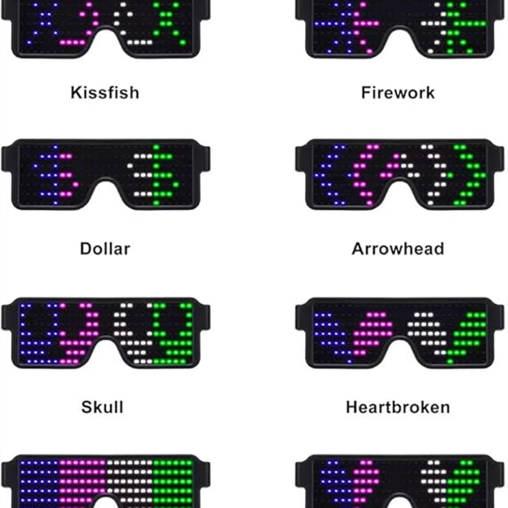 Óculos rave led sem fio, recarregável por usb, 8 modos, óculos dinâmicos multicoloridos que brilham no escuro para festa