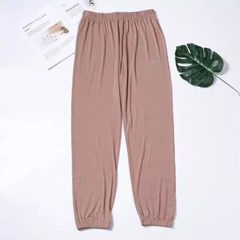 Sommer søvnunderdel kvinder modal lange bukser hjemmepyjamas bløde slipbukser stor størrelse afslappet nattøj: Khaki