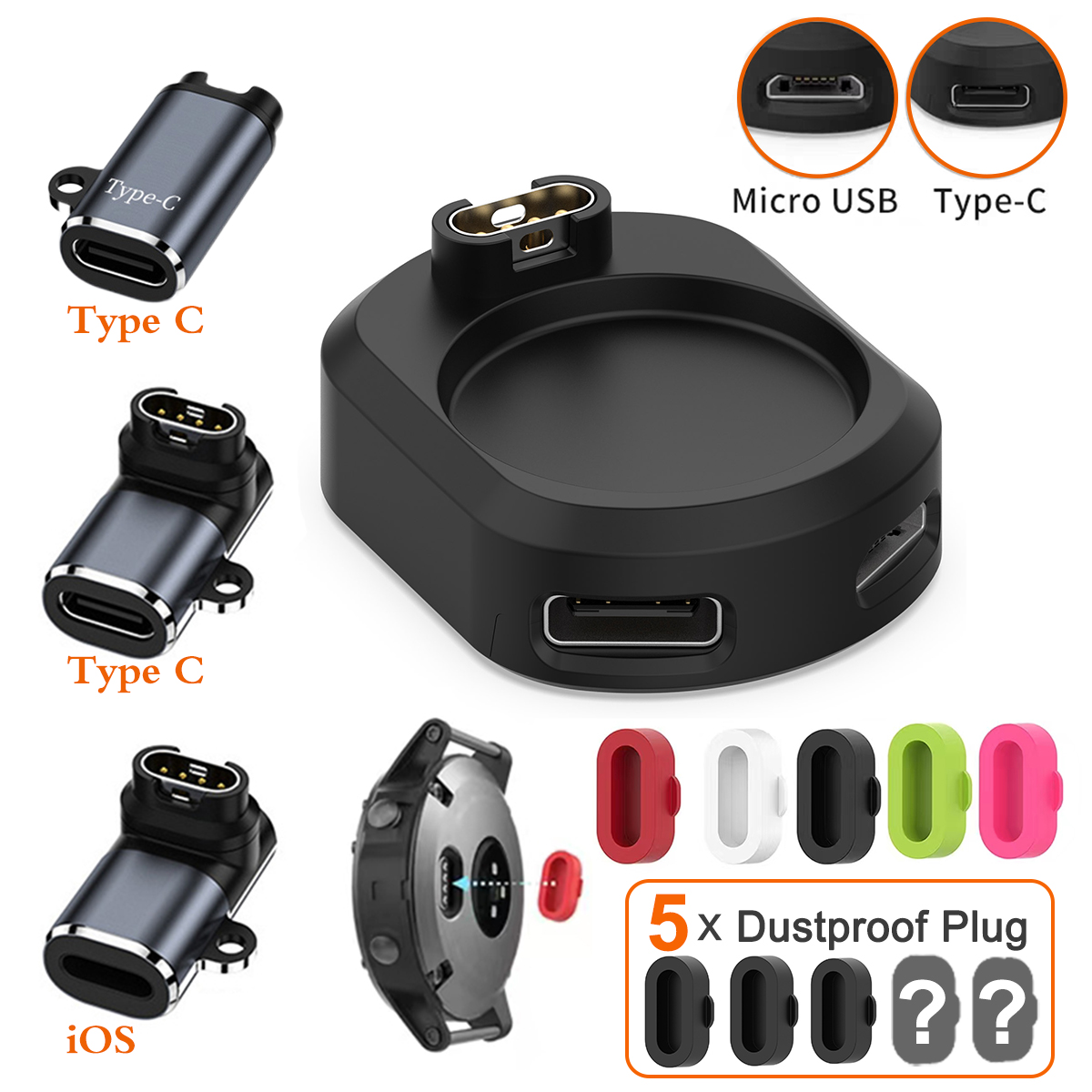 Adaptateur de charge pour Garmin Fenix 8 7 7X 6 6S 5 5X Venu 2S Vivoactive 3 4 Type C/Micro USB iOS Marq, convertisseur de station de chargeur de montre