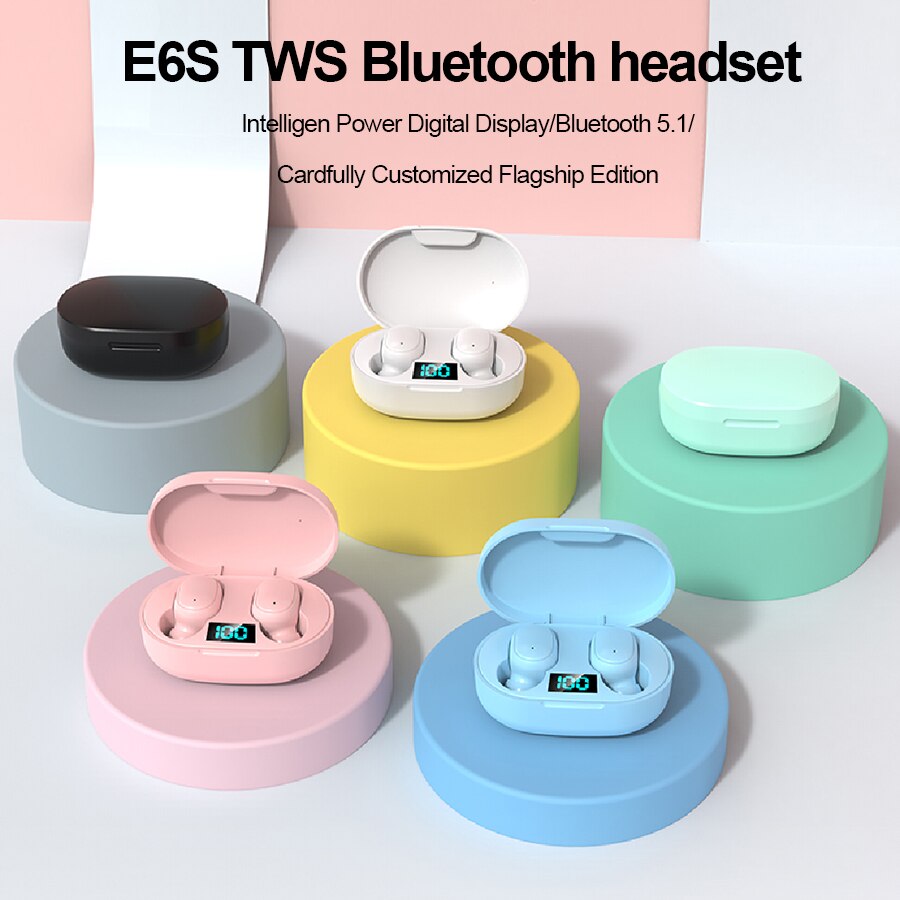 E6S Tws Draadloze Koptelefoon Bluetooth Oordopjes 5.1 Waterdichte Sport Hoofdtelefoon Bass Stereo Slimme Digitale Display Voor Iphone Xiaomi