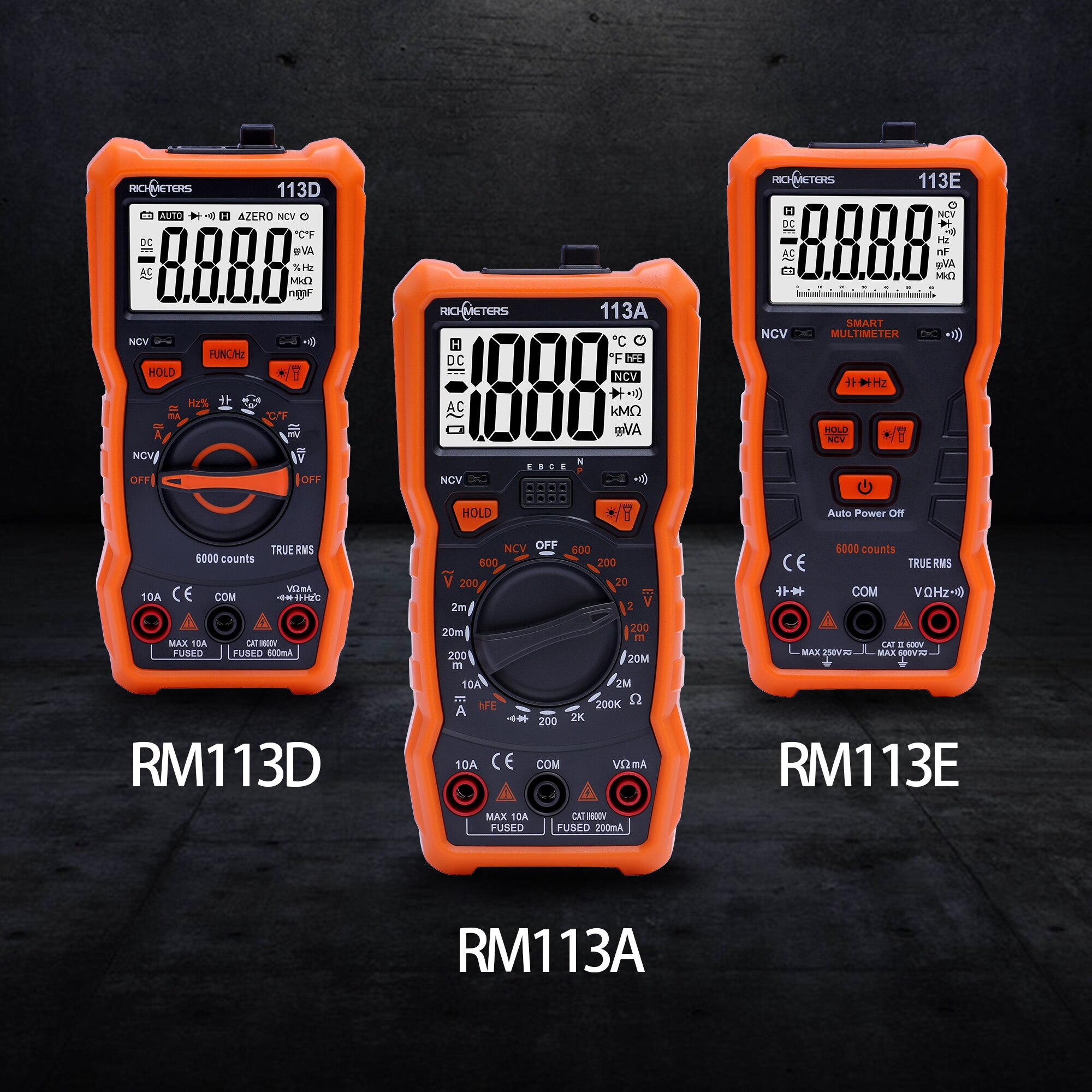 RICHMETERS 113E Digital Multimeter 6000 counts NCV Auto Ranging AC/DC voltage meter Flash light Back light TRUE RMS