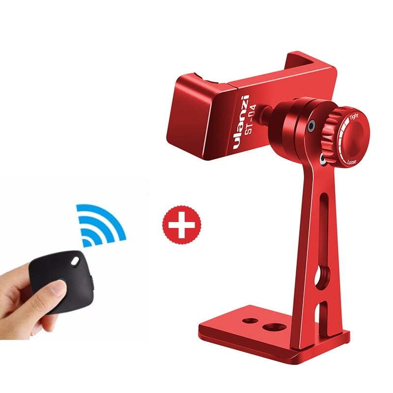 Ulanzi ST-04 Tripod Clamp Mount Smartphone Holder Mount Adapter w Bluetooth Remote Shutter Live Tripod for iPhone Android Mobile: Red with BT Remote