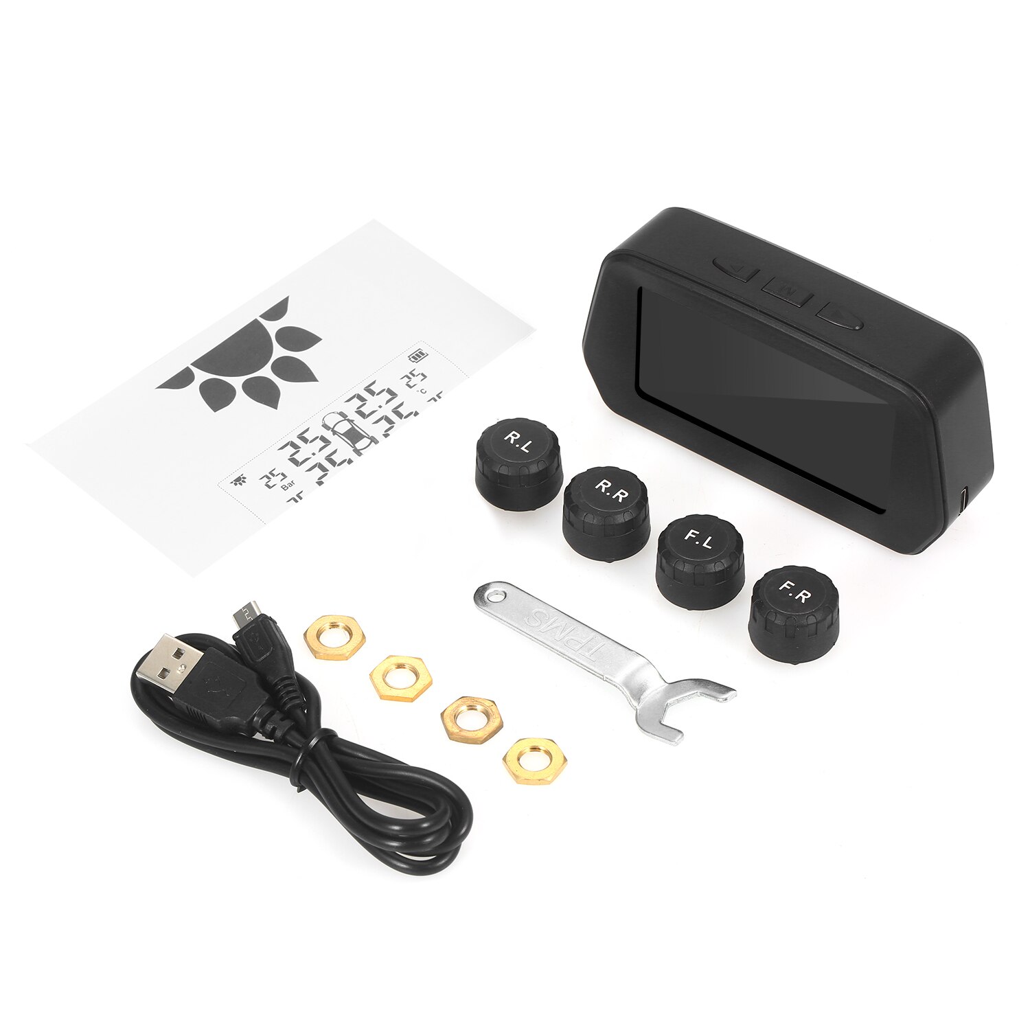 Tragbare TPMS Reifen Druck Überwachung System Solar- mit 4/5 Externe Sensoren 6 Alarm Funktion Echt Zeit Anzeige: 4 Stck Sensoren