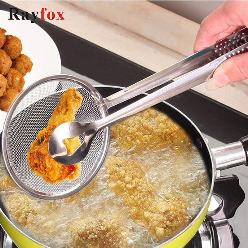 Gadgets de cozinha aço inoxidável fritos alimentos pesca óleo colher cozinha escorredor filtro drenagem oilfolder para acessórios cozinha: Spoon With Clip