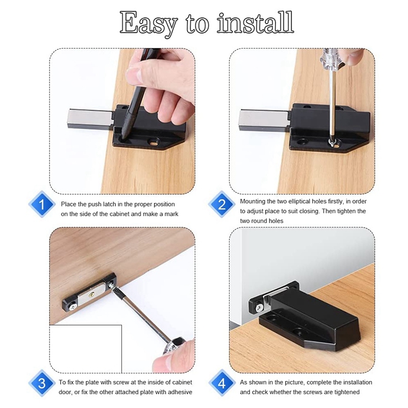 XD-Push Latch Heavy Duty 4 Pack Push To Open Cabinet Hardware Magnetic Contact Latches For Large Door Push