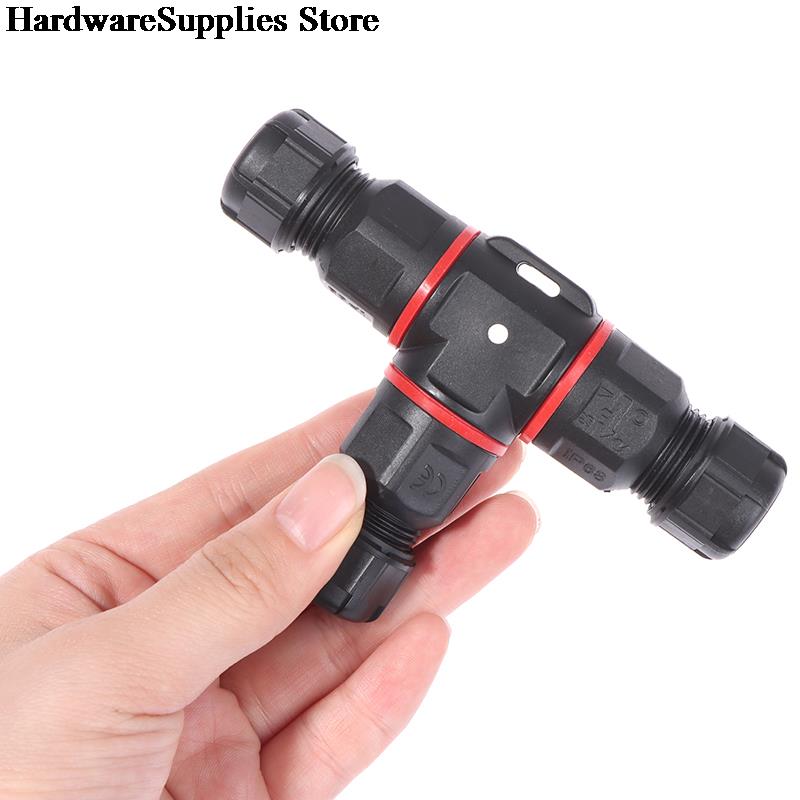 1pcs IP68 Waterproof connector T Shape 3 Pin 250V 24A Cable Wire Gland Sleeve Connect Outdoor 3-core Wire Waterproof Connector