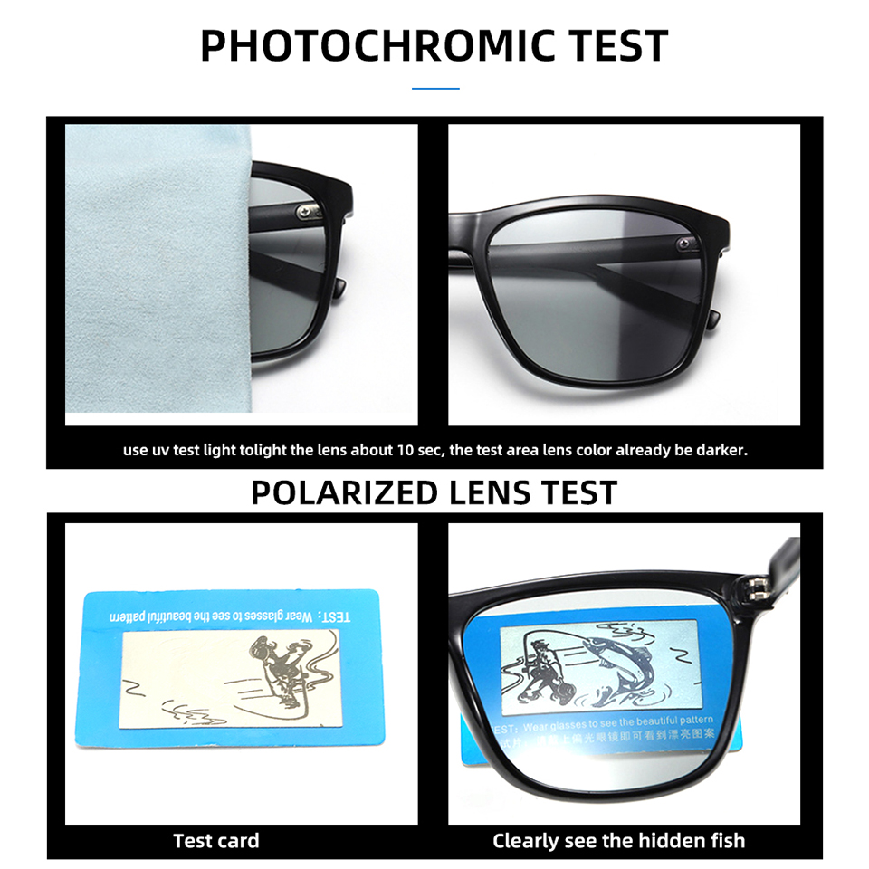 NONOR Color Change Grey Frame Photochromic Polarized Sunglasses Men Square Classic Chameleon Glaases Transition Lens Eyewear