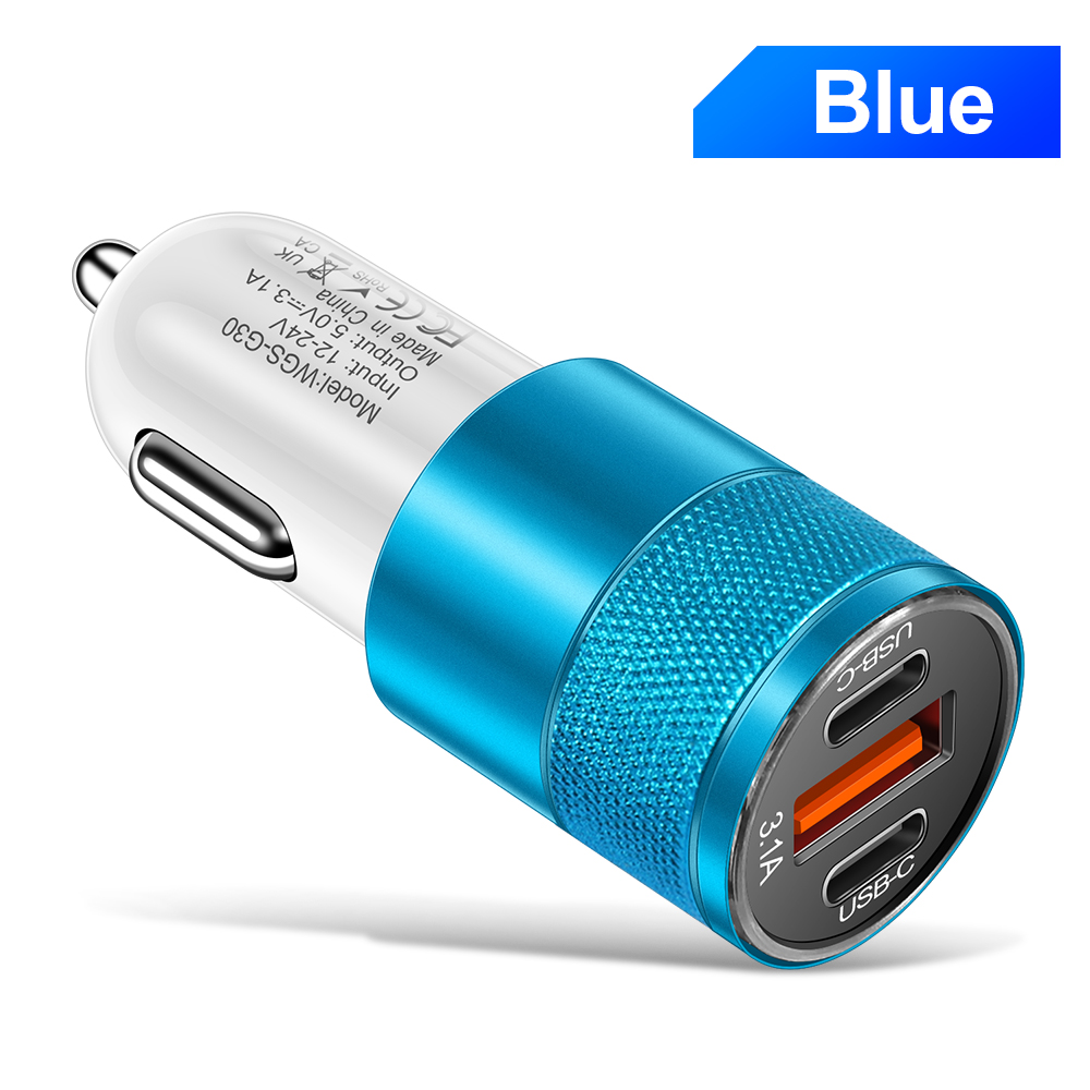 Cargador de coche 3.1A 1USB + 2 tipo C, adaptador de teléfono de carga rápida para Xiaomi, Huawei, cargador de teléfono, adaptador de coche, enchufe, encendedor de cigarrillos: US