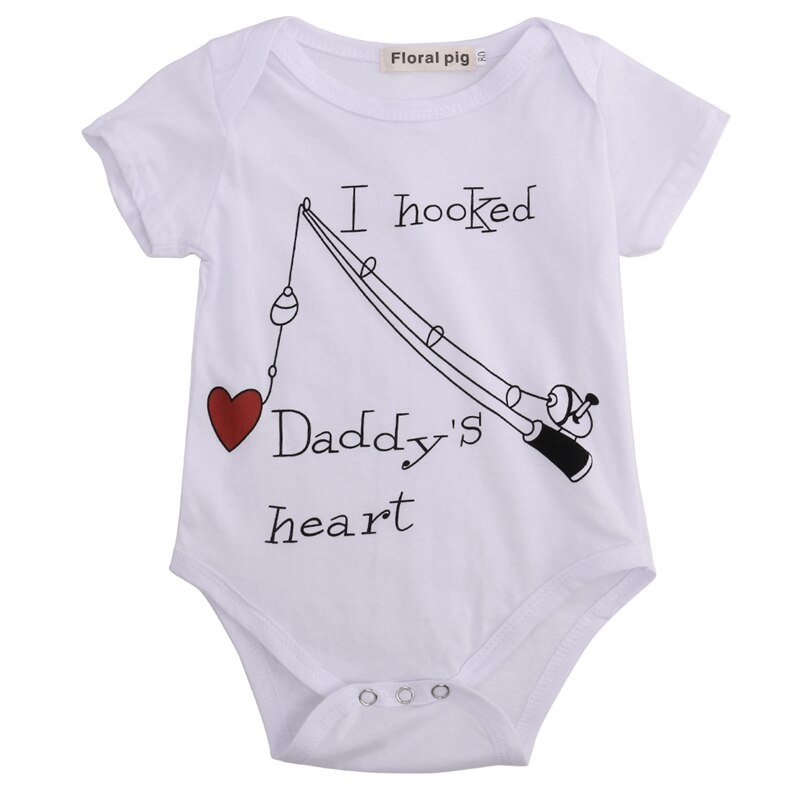 Summer Bodysuits Baby Boy Girl I Hooked Daddy's Heart Babygrow Jumpsuit Playsuit cotton Bodysuits