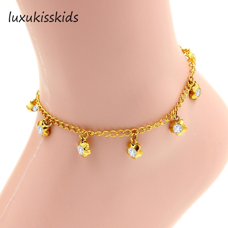 Luxukisskids moda pulseiras de aço inoxidável & bangles forma flor brilhante colorido cristal strass pulseira de ouro tornozeleira: 44