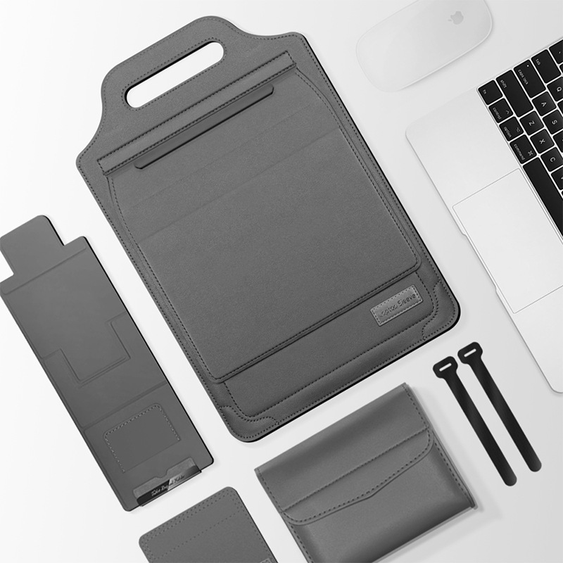 Bärbar multifunktionell laptopväska med justerbart laptopstativ och telefonställ för apple, macbook och huawei: Mörkgrå / 11-15 celler