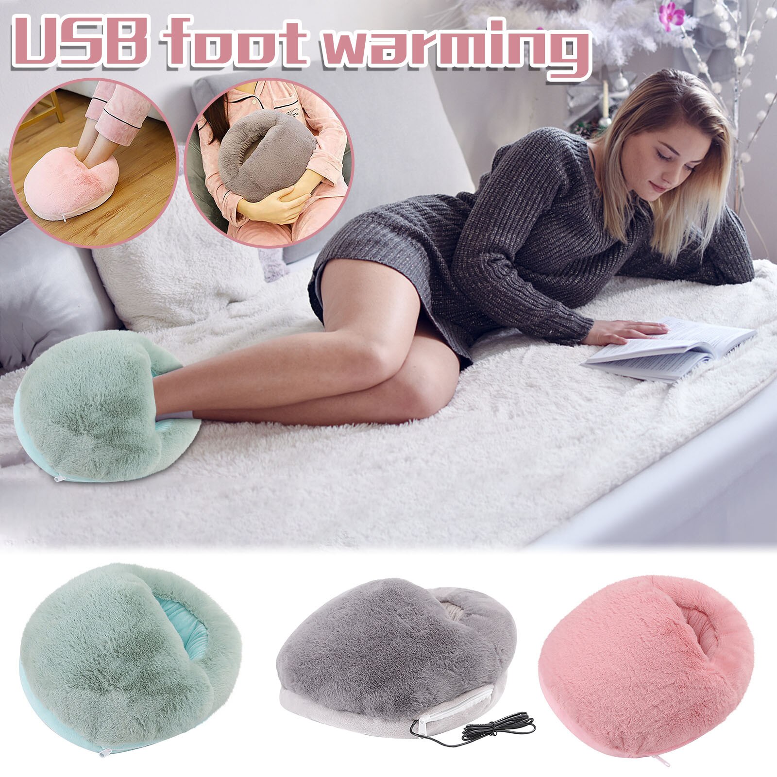Foot Heated Warmer Slippers Portable Feet Warmers with Electric Heating Pad