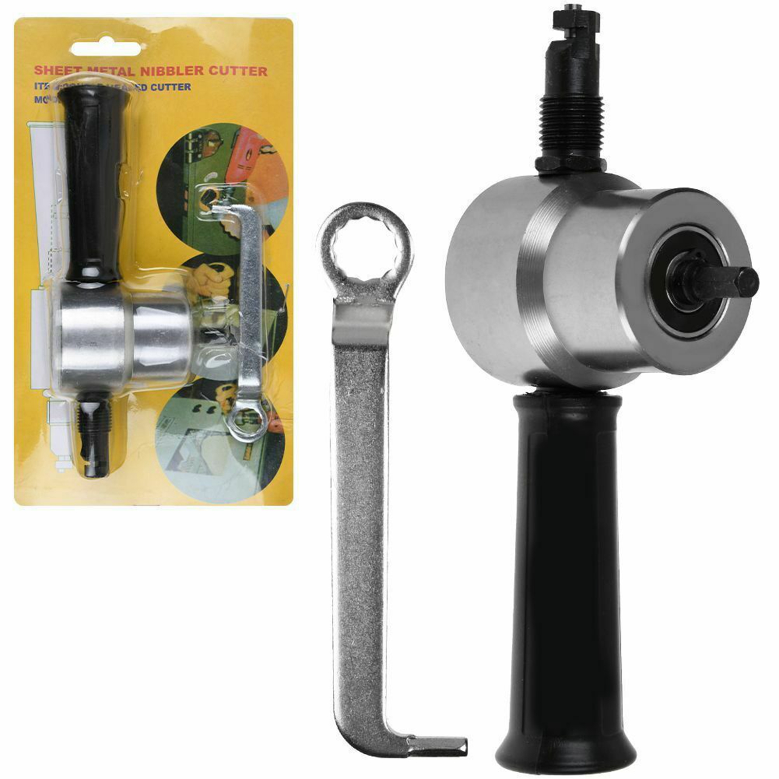 Cortador de láminas de Metal, mordedor de hierro de doble cabezal, herramientas eléctricas de corte, accesorios de fijación de taladro eléctrico, tijeras perforadoras de placa de coche: Plata