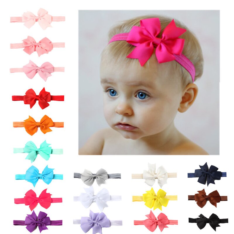 10pcs/lot kids Ribbon Bow Tie Headband DIY Grosgrain Ribbon Bow Elastic Hair Bands Hair Accessories