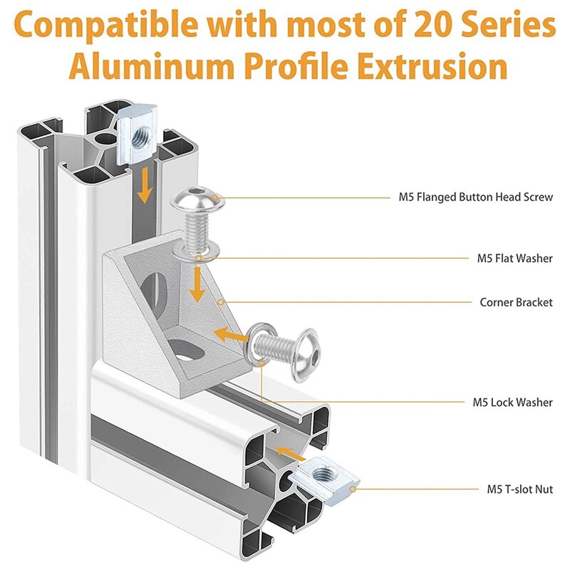 22Set Aluminum Profile Connector Set for Series Aluminum Extrusion Profile W Slot 6mm, Include 22Pcs Corner Bracket