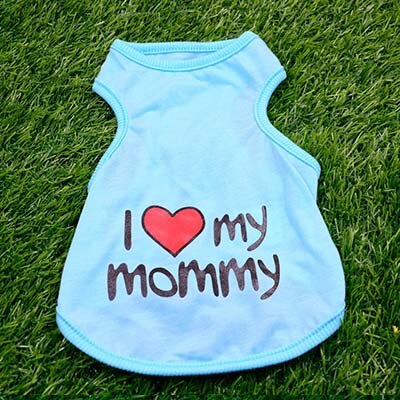 Vêtements pour animaux de compagnie "j'aime maman" imprimé chien chat vêtements t-shirts été respirant coton T-shirt pour chaton chats chiot petits chiens: Bleu / L