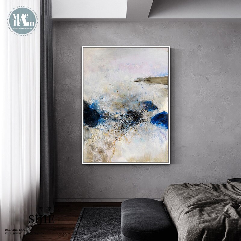 Nordisk väggkonst canvas målning abstrakt blå akvarell konst affisch print väggbild för vardagsrum veranda väggmålning dekor