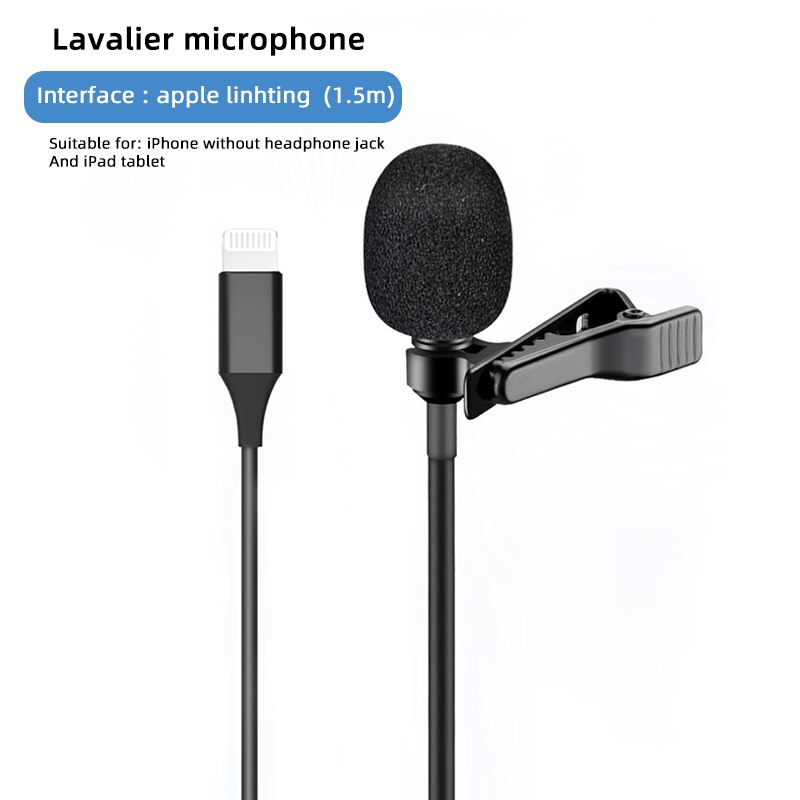 CELLA CITY Classic Jack Lavalier Microphone 3.5mm Tie Clip Metal Microphone Mini Audio Mic for Computer Laptop Mobile Phone: B1-Lightning-1.5m